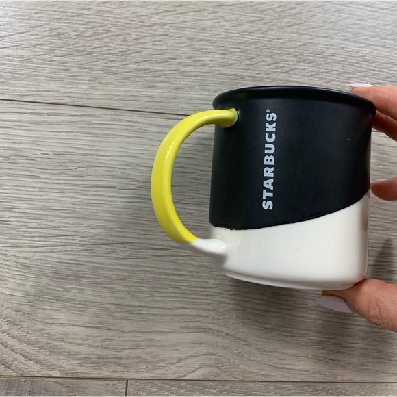 Starbucks Matte Black White Angle Dipped Glaze Yellow Handle Coffee Mug 2017 - Picture 3 of 8